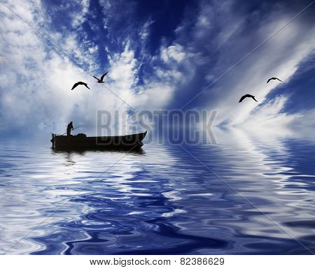 the lake and the white clouds