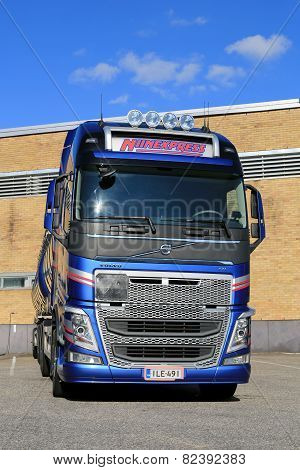 New Volvo FH Tank Truck By A Warehouse, Vertical View