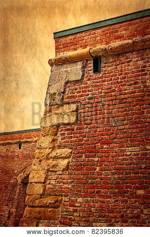 Old Photo With Detail Of Fortress Wall