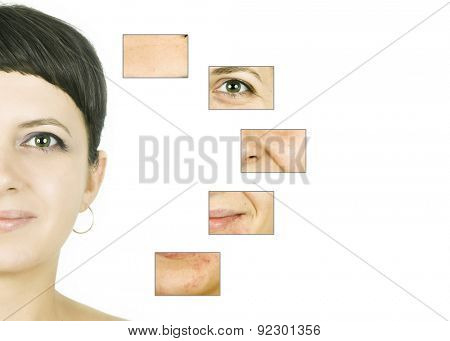 Woman's face, beauty concept - skin care, anti-aging procedures, rejuvenation, lifting, tightening of facial skin
