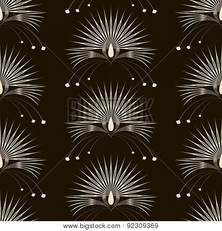 Seamless Pattern Monochrome Ornament With Stylized Geometric Elements Background. Repeating Texture