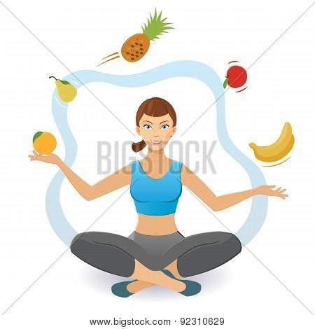 Woman juggling various fruit
