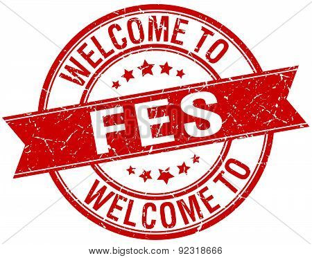 Welcome To Fes Red Round Ribbon Stamp