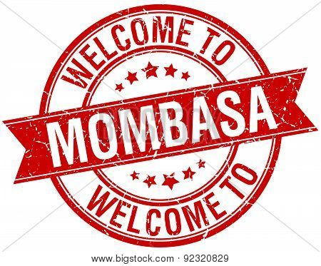 Welcome To Mombasa Red Round Ribbon Stamp