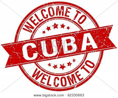 Welcome To Cuba Red Round Ribbon Stamp