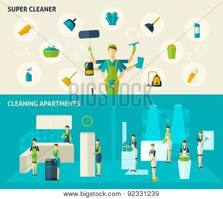 Super Cleaner Flat Banners Set