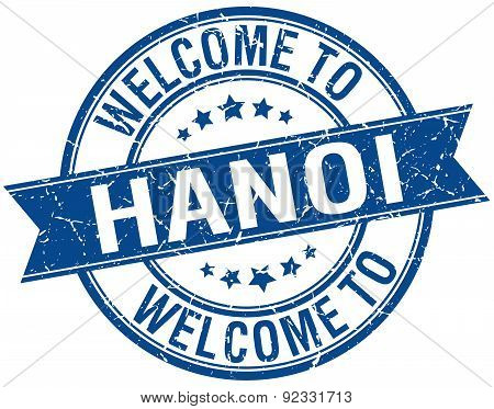Welcome To Hanoi Blue Round Ribbon Stamp