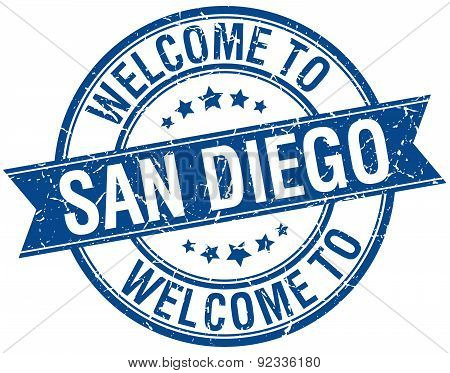 Welcome To San Diego Blue Round Ribbon Stamp