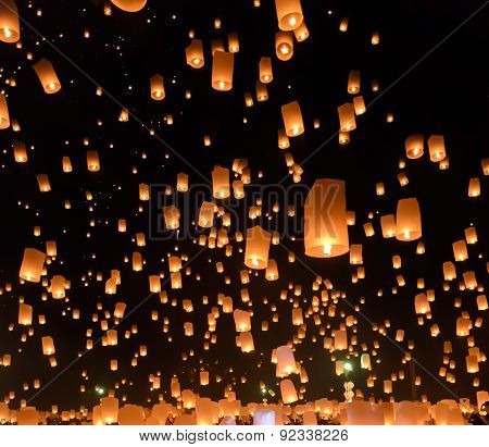 Sky Lanterns Festival Or Yi Peng Festival In Chiang Mai, Thailand