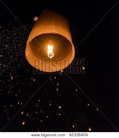Sky Lanterns Festival Or Yi Peng Festival In Chiang Mai, Thailand