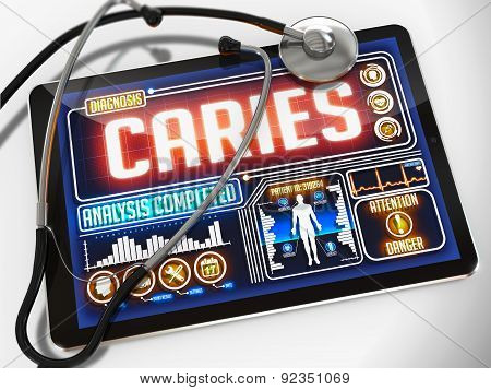 Caries on the Display of Medical Tablet.