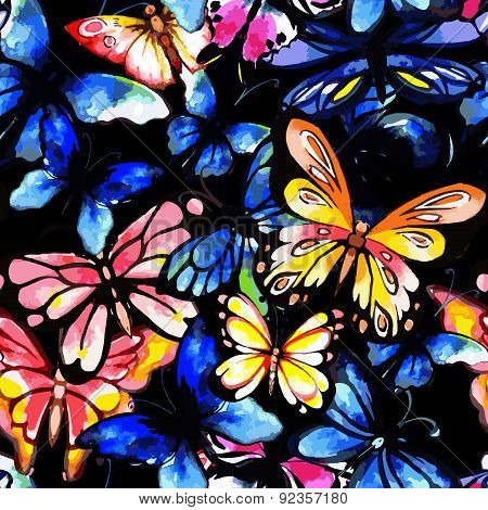 Watercolor butterfly seamless pattern.