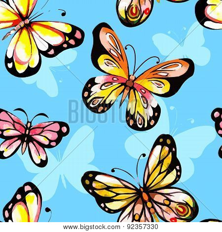 Watercolor butterfly seamless pattern.