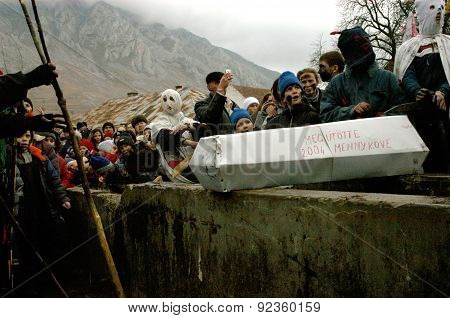People In Traditional Costumes Celebrating The Winter Carnival