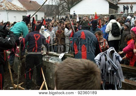 People In Traditional Costumes Celebrating The Winter Carnival