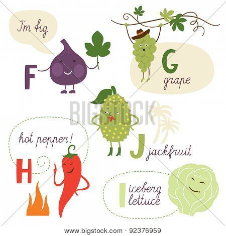 english alphabet with fruits and vegetables