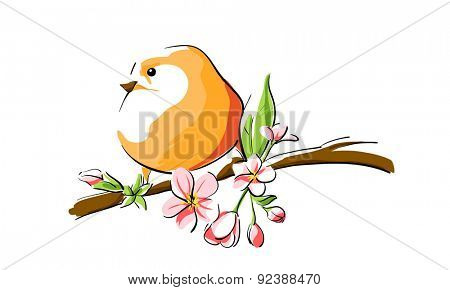 cute orange bird on branch
