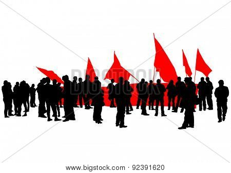 People of anarchia with large flags on white background