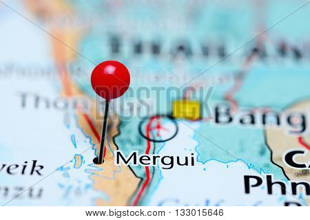 Mergui pinned on a map of Myanmar