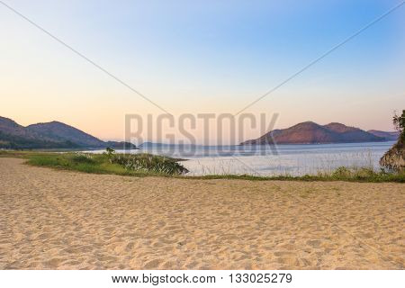 Lake Sunset view of Srinakarin dam in Kanchanaburi Thailand
