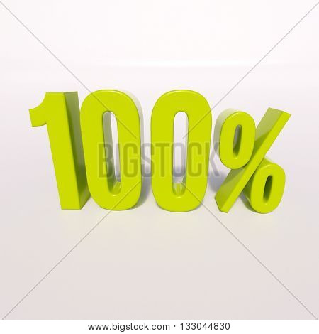 3d render: green 100 percent, percentage discount sign on white, 100%