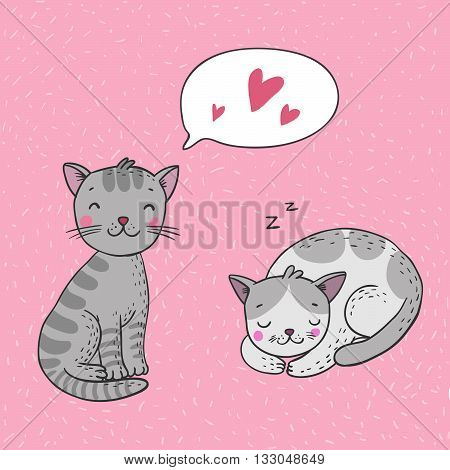 Cute cartoon cats in vector on a white background