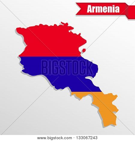 Armenia map with flag inside and ribbon