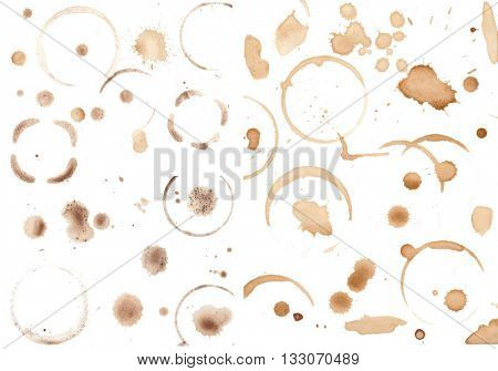 Set of variuos coffee stains isolated on white