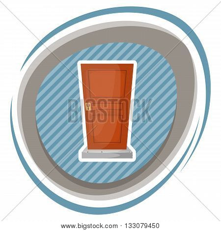 Wooden door colorful icon. Vector illustration in cartoon style