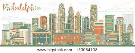 Abstract Philadelphia Skyline with Color Buildings. Vector Illustration. Business Travel and Tourism Concept with Philadelphia City. Image for Presentation Banner Placard and Web Site.