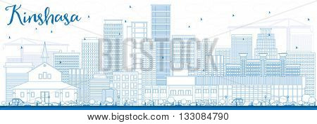 Outline Kinshasa Skyline with Blue Buildings. Vector Illustration. Business Travel and Tourism Concept with Historic Buildings. Image for Presentation Banner Placard and Web Site.