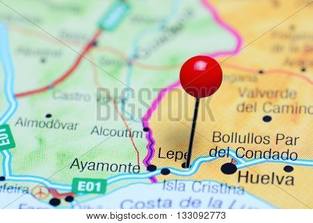 Lepe pinned on a map of Spain