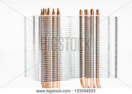 Heatpipes in modern cooler. Cooling concept on white background