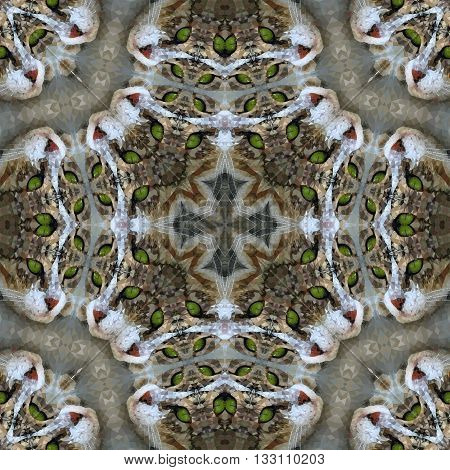 Seamless low poly triangular pattern with stylized green cat eyes