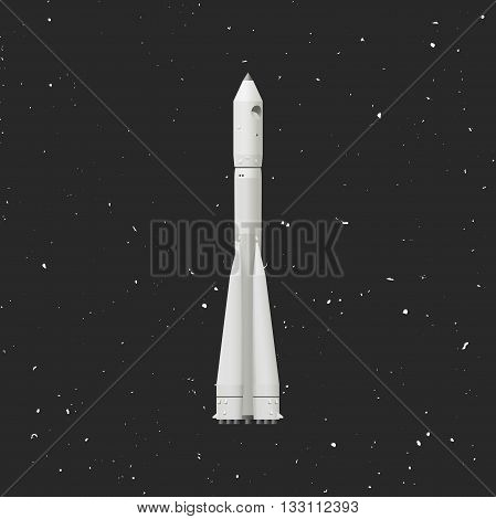 Vector illustration of the rocket in space.