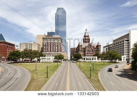 View over the Dealey Plaza in the city of Dallas. Texas United States