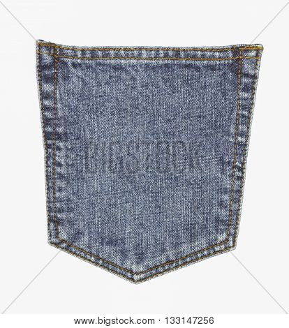 isolate on white with clipping path of closeup of texture background jean Pocket detail