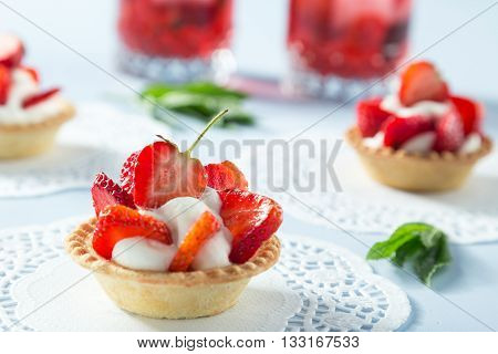 delicious strawberry cake served on the table
