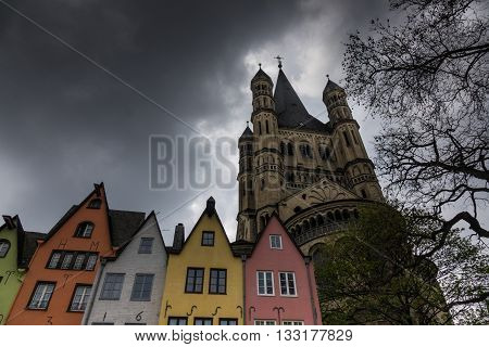Church Of St. Martin And  Old Houses In The Old Town In Cologne