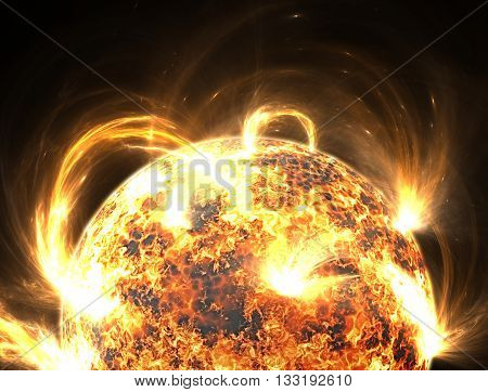 Extreme solar storm or solar flares. Illustration