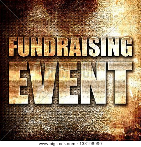 fundraising event, 3D rendering, metal text on rust background