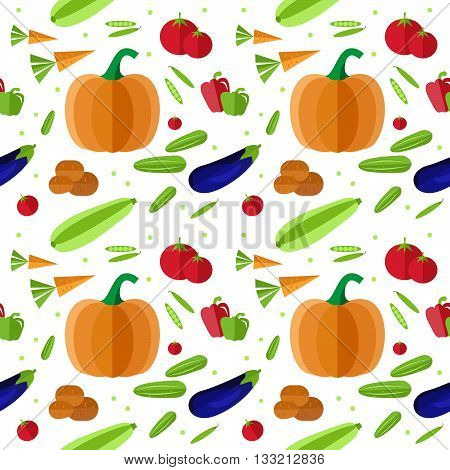 Organic food seamless pattern.
Vector fruit and vegetables on a white background.