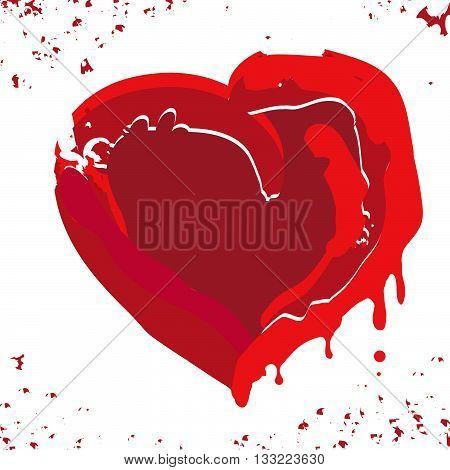 Hand drawn red heart on white background. Vector ink doodl illustration. Ideal for cards, posters, invitations. Isolated.