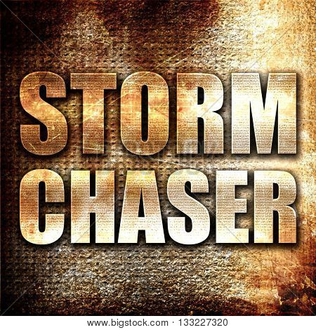 storm chaser, 3D rendering, metal text on rust background