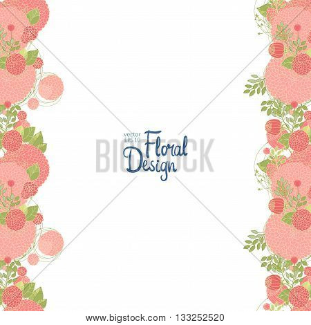 Vertical floral border with pink abstract flowers. Good for invitations and greenting cards
