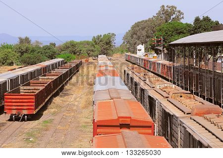 Freight trains on Guemes station. North Argentina.