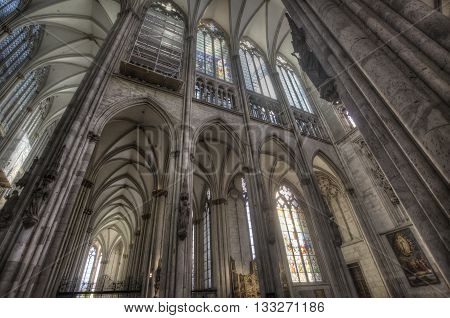 COLOGNE, GERMANY- FEBRUARY 28, 2015: Interior of the Cologne cathedral. It is the seat of the Archbishop of Cologne and of the administration of the Archdiocese of Cologne. Also it was declared a World Heritage Site