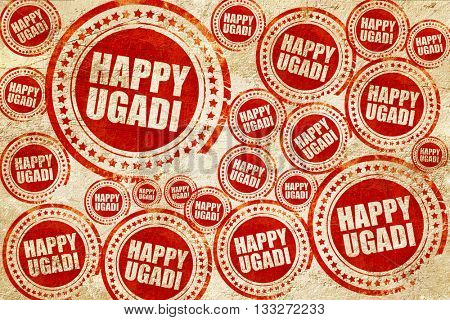 happy ugadi, red stamp on a grunge paper texture
