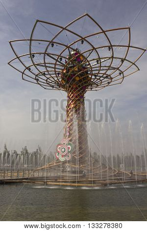 MILAN, ITALY - JUNE 29 2015: Day view of Expo Tree of Life in the external area of Italian Pavilion