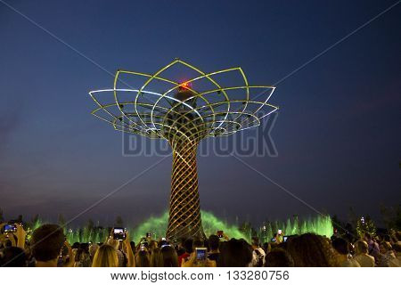 MILAN, ITALY - JUNE 29 2015: Tree of Life show at Expo 2015 in Milan Universal Exhibition dedicated to food in June 2015 in Milan Italy